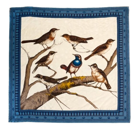 Vintage Woodland Birds Silk Scarf XL 39" Square Japan Perry Ellis - Picture 10 of 10